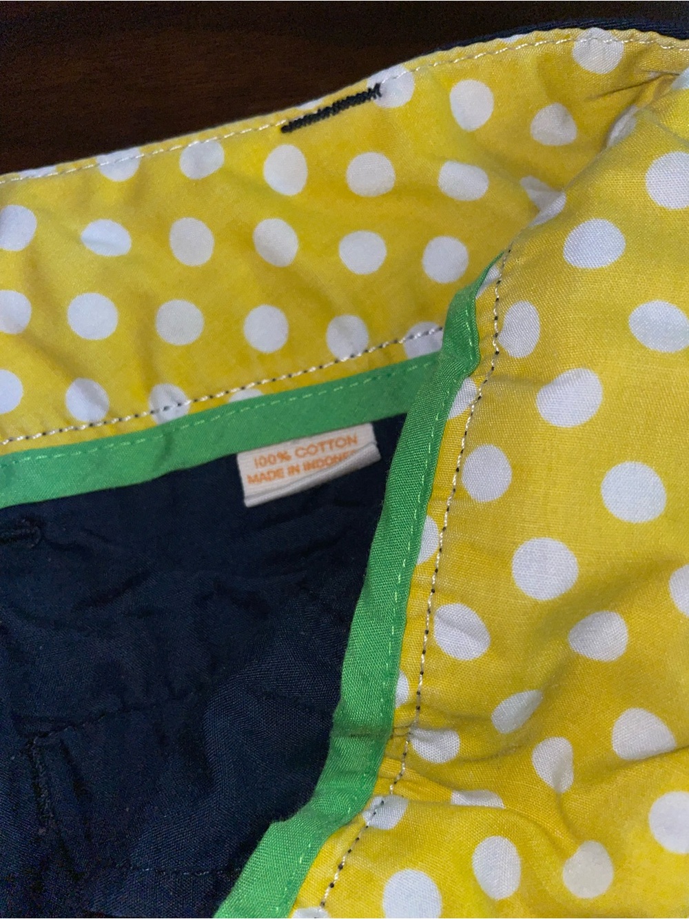 J. Crew Navy Women's Bike Shorts with Yellow Polka Dot Lining - Picture 6 of 6